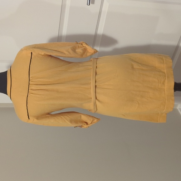 GUESS | Mustard yellow sweater dress, belted waistline with button top, slarge - Picture 4 of 8